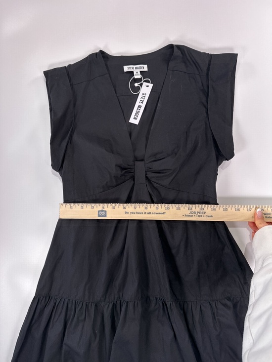 Steve Madden Women Cotton Tiered Mini Dress Black Twist Front Size M - Picture 14 of 15